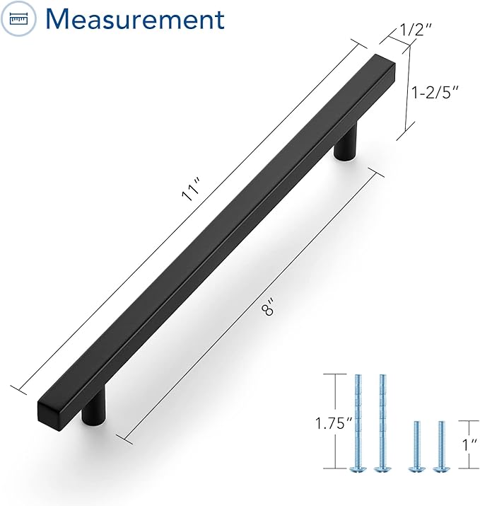Ravinte Black Cabinet Handles 15 Pack 8 inch Matte Black Square Cabinet Pulls Black Kitchen Hardware 11 inch Overall Length Black Kitchen Drawer Pulls