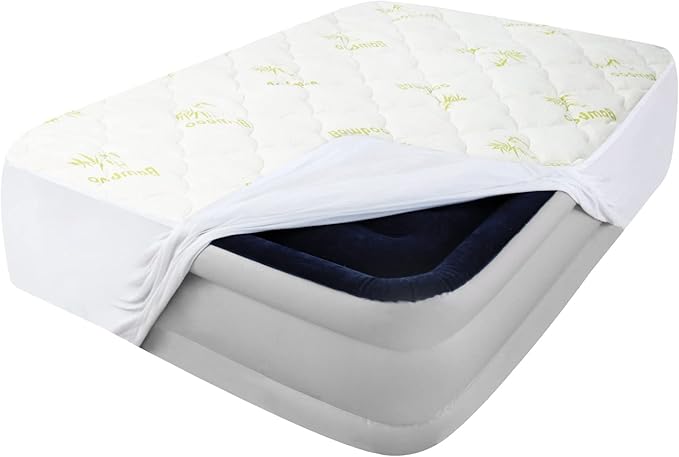 California King Air Mattress Pad, Thick Quilted Mattress Topper Cal King, Soft Breathable and Noiseless Down Alternative Fiber Pillow Top Mattress Cover with Deep Pocket Fits Up to 23 Inch Mattress
