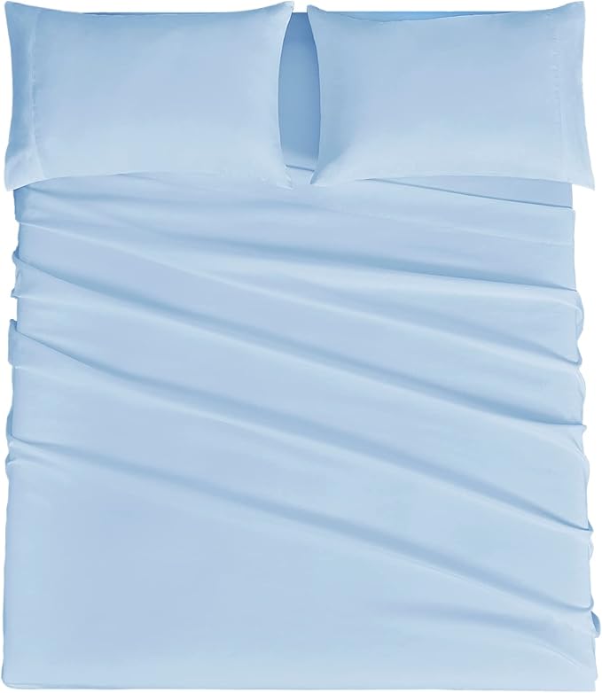 Mejoroom Queen Sheet Set - Hotel Luxury 1800 Sheets & Pillowcase Sets - Extra Soft Bed Sheets - Deep Pocket Fitted Sheet, Breathable, Wrinkle & Fade Resistant - 4 Piece (Queen,Light Blue)