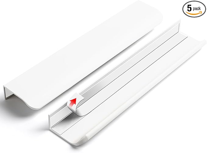 5 Pack 8 inch self Adhesive Cabinet Handles Warm White Adhesive Cabinet pulls Stick on Handles for Cabinet Finger pulls for Cabinet Concealed Drawer Edge pulls Adhesive Flat Drawer Handles