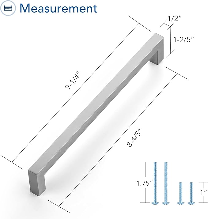 Ravinte 15 Pack Brushed Nickel Kitchen Cabinet Handles 8-4/5 Inch Cabinet Pulls Square Kitchen Hardware for Cabinet Drawer Pulls Drawer Handles Come with Screwdriver