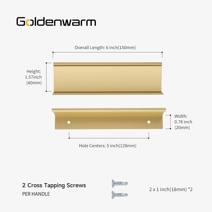 goldenwarm 10 Pack Gold Finger Edge Pulls Drawer Finger Pulls Champagne Gold Kitchen Hardware Handles Bedroom Dresser Drawers,5in Hole Center