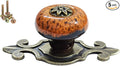 5 Pack Retro Ceramic Knobs,Vintage Dresser Kitchen Petal Cabinet Pulls Rustic Zinc Alloy Base Back Plate Kid Cupboard Wardrobe Drawer Door Handles (Leopard Print Orange)