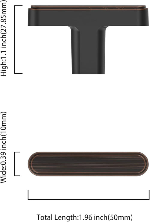 10 Pack Oil Rubbed Bronze Cabinet Knobs - Zinc Alloy, Small, Rectangular, Modern Style, Ambidextrous, 10 Count