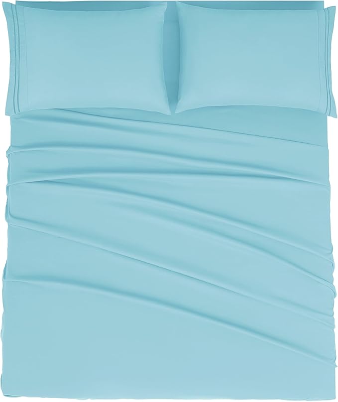 Mejoroom King Size Bed Sheet Set - Hotel Luxury 1800 Bedding Sheets & Pillowcases - 16" Deep Pocket Fitted Sheet, Soft, Breathable, Wrinkle & Fade Resistant - 4 Piece(King, Baby Blue)