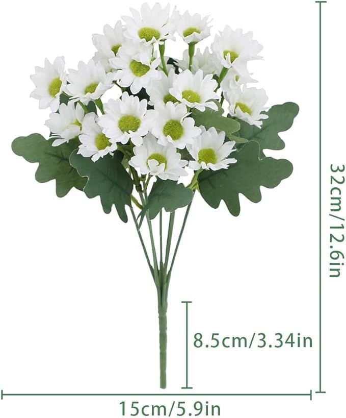 Artificial Mums for Outdoors, Faux Sunset Mum Flowers Planters for Indoor Outside Decor, Fake Look Real, Vibrant, UV Resistant, Waterproof, Windproof (White, 10 Bundle)
