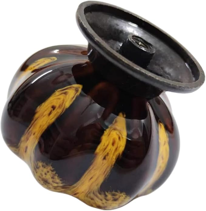 10 Pack Vintage Ceramic Pumpkin Cabinet Knobs, Kitchen Cabinet Drawers Dresser Cupboard Pull Handles Door Pulls with 5 Kinds of Screws (Leopard Print -Yellow)