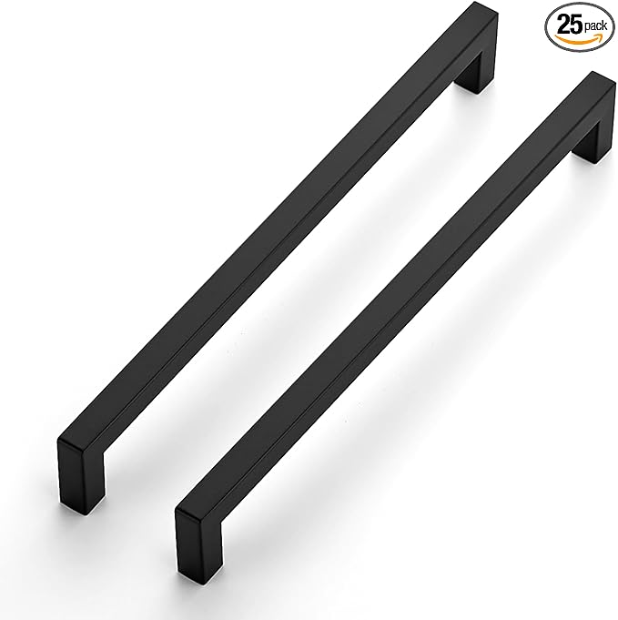 JOY DECOR 25 Pack Cabinet Handles, Black Cabinet Pulls, 10 Inch Kitchen Closet Handles Square Drawer Pulls Stainless Steel Drawer Hardware, 256mm Hole Centers