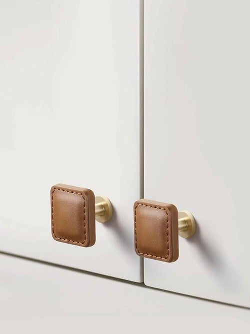 10 Pack Brown Leather Drawer Pulls Square Leather Handles Cabinet knobs for Kitchen Bathroom Cabinets Dressers Furniture Handles