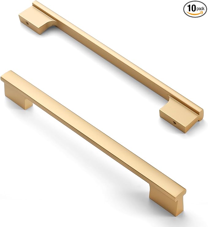 Asidrama 10 Pack 7 Inch(177mm) Brushed Gold Cabinet pulls Kitchen Cabinet Handles, Cabinet Pulls Gold Kitchen Cabinet Hardware for Cupboard Drawer Pulls