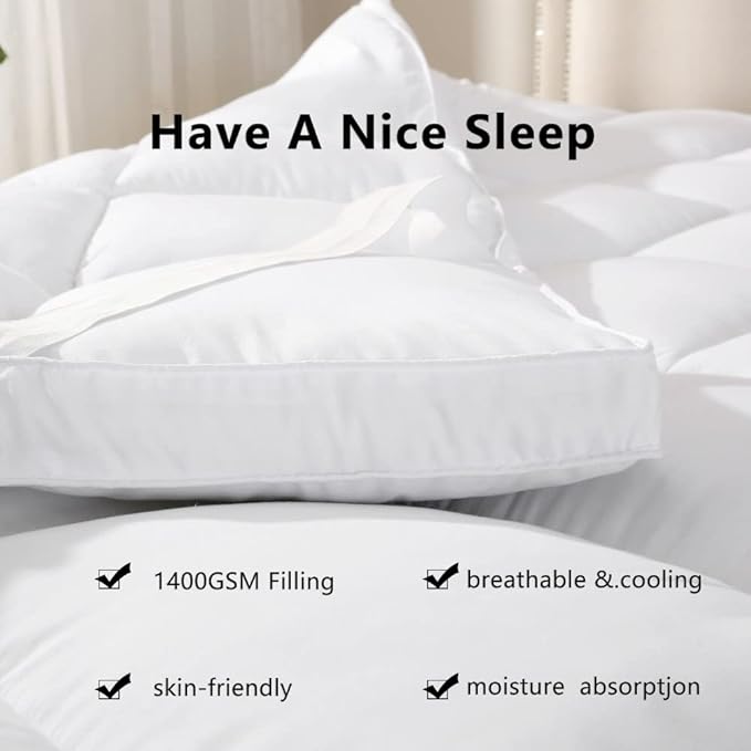 Mattress Pad Queen Size - Soft Comfort Mattress Cover, Quilted Fitted Mattress Topper with Anchor Bands Fits 8-21 Inch Mattress, Breathable Fluffy Pillow Top