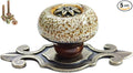 5 Pack Retro Ceramic Knobs,Vintage Dresser Kitchen Petal Cabinet Pulls Rustic Zinc Alloy Base Back Plate Kid Cupboard Wardrobe Drawer Door Handles (Leopard Print White)