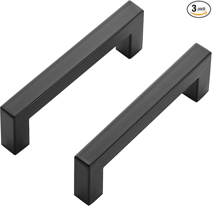 Ravinte 3 Pack Black Cabinet Pulls 3-3/4 Inch Square Kitchen Cabinet Handles Matte Black Kitchen Hardware for Drawer Pulls Drawer Handles Come with Screwdriver