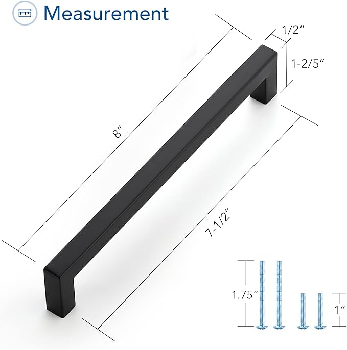 Ravinte 10 Pack Black Cabinet Pulls 7-1/2 Inch Square Kitchen Cabinet Handles Matte Black Kitchen Hardware for Drawer Pulls Drawer Handles Come with Screwdriver