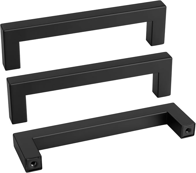 goldenwarm 100 Pack 4-1/2 Inch Black Cabinet Handles Matte Black Drawer Pulls Stainless Steel Cabinets Hardware Square Bar Modern for Kitchen Bathroom Cupboard