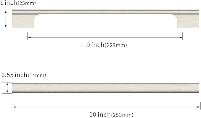 Asidrama 10 Pack 9 Inch(228mm) Brushed Satin Nickel Kitchen Cabinet Handles, Cabinet Pulls Kitchen Cabinet Hardware for Cupboard Drawer Pulls