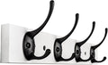 Coat Hooks Wall Mounted, Wooden Hat Rack with 4 Hooks for Entryway, Bathroom,Bedroom(White)