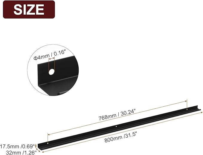 uxcell Cabinet Finger Edge Pull, 1pcs 800mm / 31.5" Aluminum Alloy Back Mount Hidden Cabinet Pulls Concealed Handle for Home Kitchen Drawer Cabinet, Black