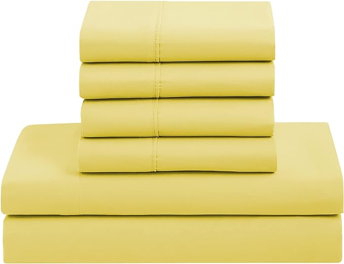 Sweet Home Collection 5 Piece Comforter Set Bag Solid Color All Season Soft Down Alternative Blanket & Luxurious Microfiber Bed Sheets, Yellow, Twin