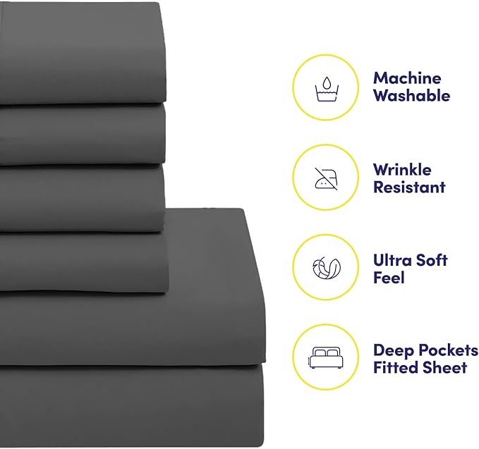 California King Comforter Set - Soft & Breathable 7-Piece Bedding Collection - 1 Comforter, 1 Fitted Sheet, 1 Flat, 4 Pillowcases - Deep Pocket - Premium Quality - Ideal for All Seasons, Gray