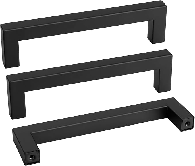 goldenwarm 150 Pack 5 Inch Black Cabinet Handles Matte Black Drawer Pulls Stainless Steel Cabinets Hardware Square Bar Modern for Kitchen Bathroom Cupboard