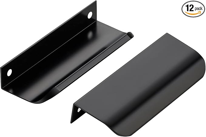 Ravinte Hardware 12 Pack Black Cabinet Handles, 4 Inch (102mm) Finger Edge Pulls, 3 Inch Hole Center, Finger Pulls for Cabinets