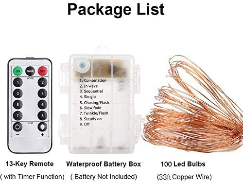 String Lights,LED Copper Wire Lights, Each Set 33ft/10M 100LEDs and 2 Remote Control.AA Battery Powered,Decor Rope Lights for Holiday,Wedding, Parties.(Green)