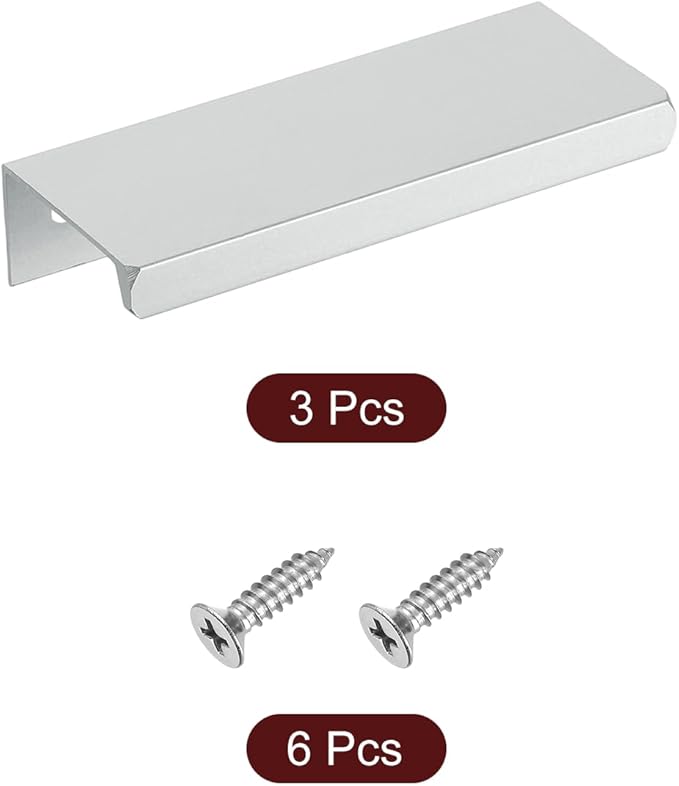 uxcell Cabinet Finger Edge Pull, 3pcs 80mm / 3.15" Aluminum Alloy Back Mount Hidden Cabinet Pulls Concealed Handle for Home Kitchen Drawer Cabinet, Silver