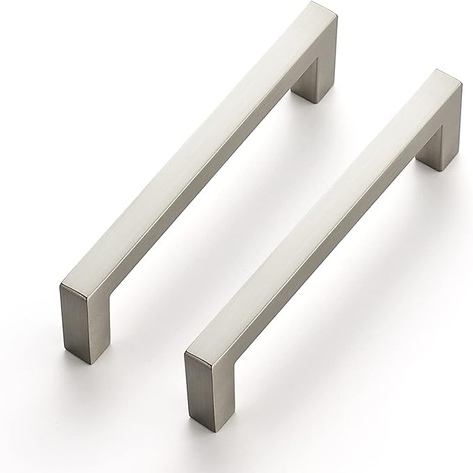 Ravinte 15 Pack Solid 3-3/4 Inch Center to Center Slim Square Bar Drawer Handles Cabinet Hardware - Brushed Nickel Kitchen Pulls