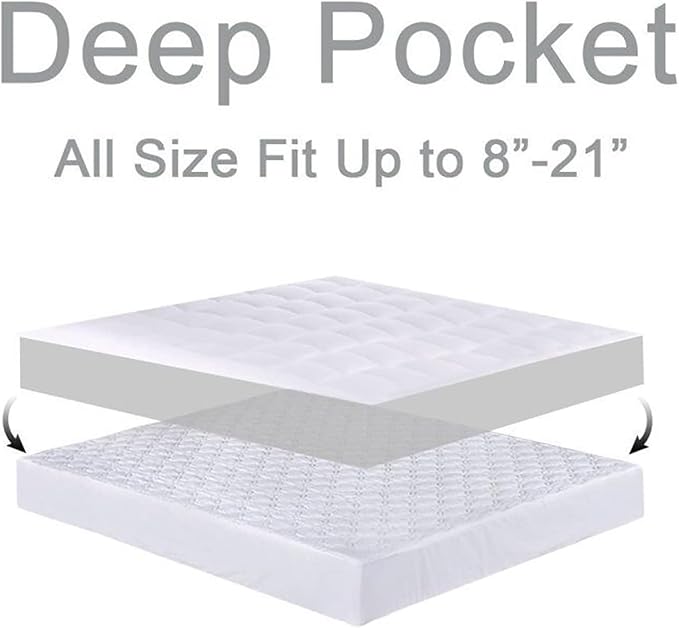 Mattress Topper King for Back Pain, Extra Thick Mattress Pad Cover, Plush Pillow Top, Deep Elastic Pocket, Navy