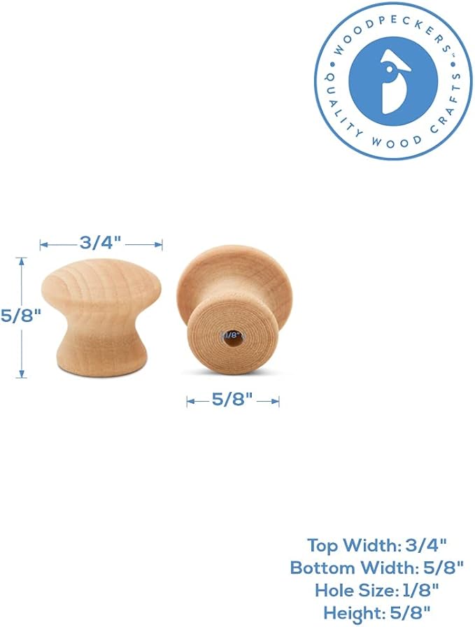 Woodpeckers 3/4-inch Unfinished Small Wooden Knobs - Pack of 25 for Cabinets, Dressers, Drawer Pulls, Furniture Replacement, and Crafts