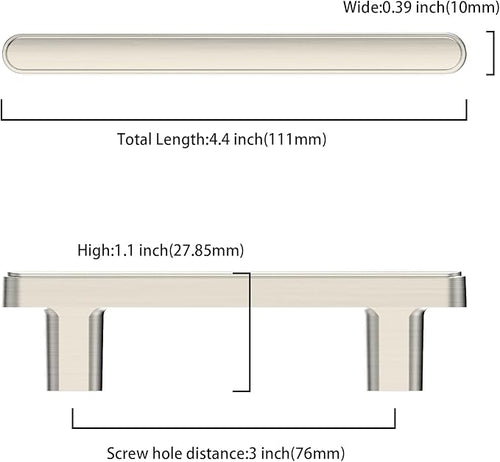 10 Pack 3 Inch(76mm) Kitchen Cabinet Handles Brushed Satin Nickel Cabinet Pulls Kitchen Cabinet Hardware Drawer Pulls for Cupboard Wardrobe