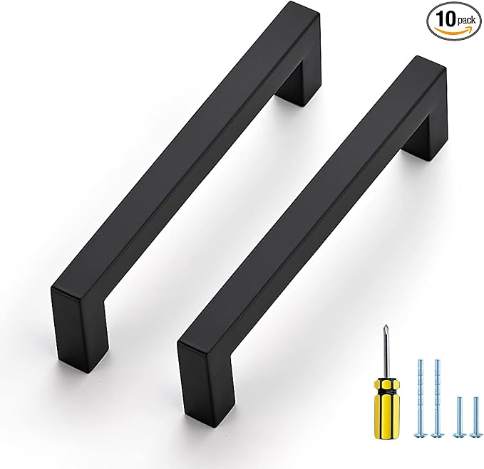 Ravinte 10 Pack Black Cabinet Pulls 5 Inch Square Kitchen Cabinet Handles Matte Black Kitchen Hardware for Drawer Pulls Drawer Handles Come with Screwdriver
