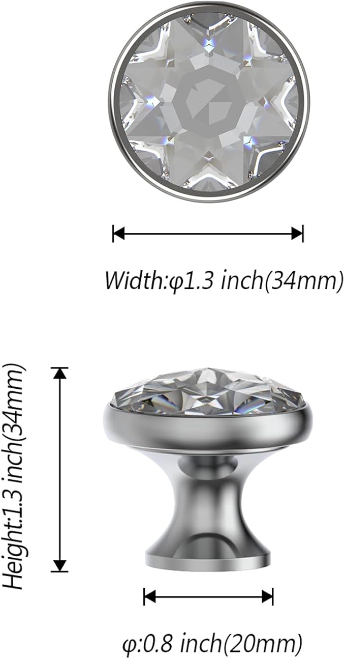 Asidrama 10 Pack Polished Chrome Kitchen Cabinet Knobs Clear Crystal Dresser Knobs Drawer Knobs Cabinet Hardware Zinc Knobs for Dresser Drawers