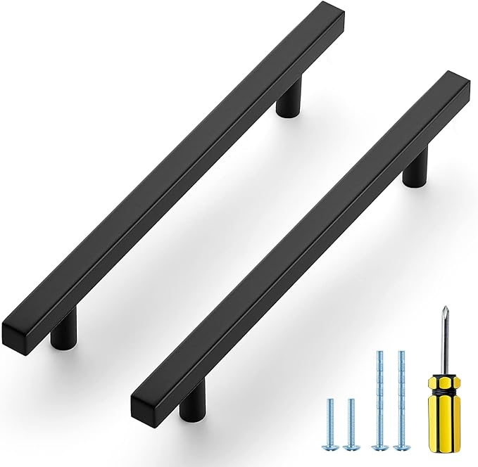 Ravinte Black Cabinet Handles 10 Pack 6-3/10 inch Matte Black Square Cabinet Pulls Kitchen Hardware 8-4/5 inch Overall Length Kitchen Drawer Pulls