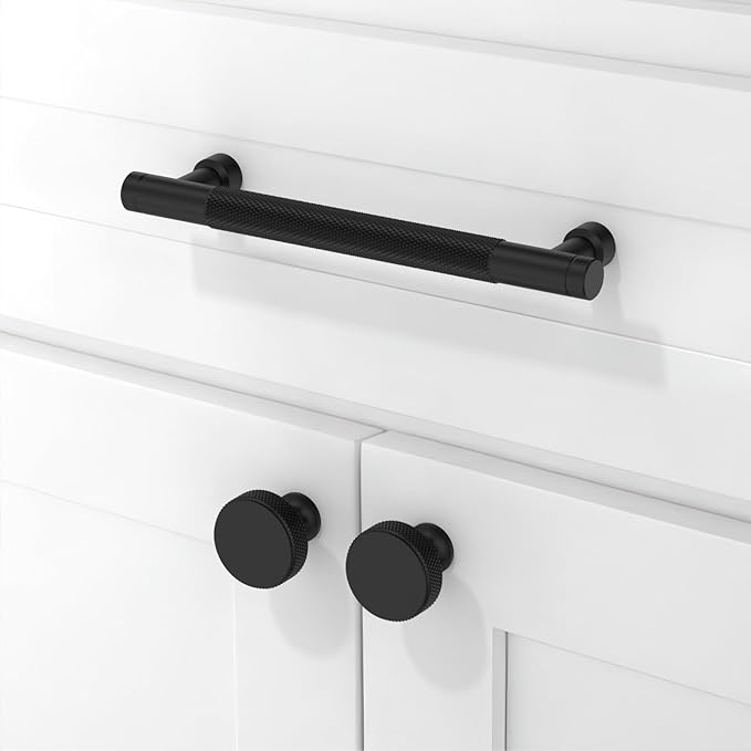 10 Pack Matte Black Knurled Cabinet Pulls 5 Inch(128mm) Kitchen Cabinet Handles Solid Zinc Alloy Cabinet Hardware Drawer Pulls