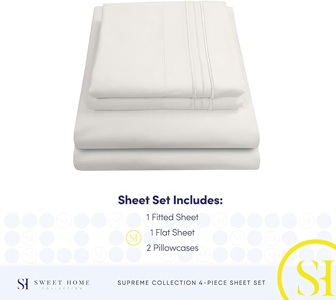 1800 Thread Count Sheet Set – Soft Egyptian Quality Brushed Microfiber Sheets – Luxury Bedding Set with Flat Sheet, Fitted Sheet, Pillow Cases, King, Ivory, Sheet Set