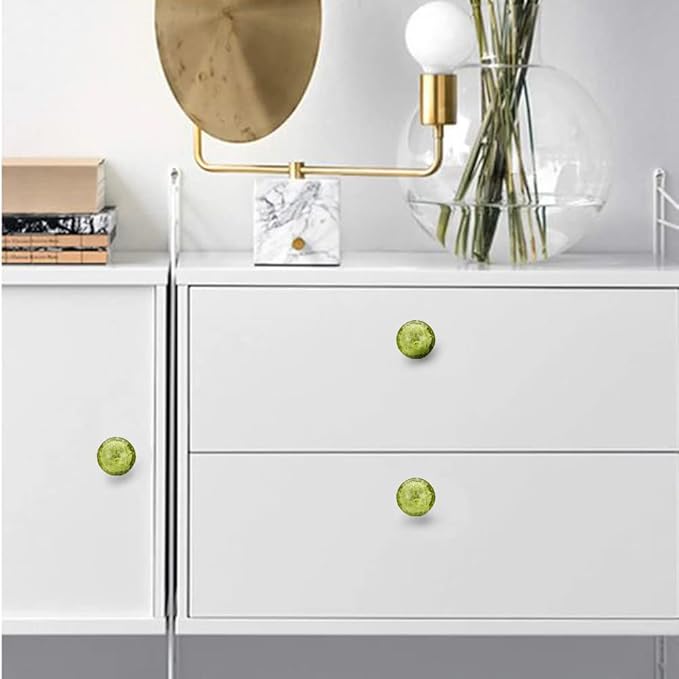 Perilla Home Set of 6 Crystal Bubble Knobs for Cabinet & Drawers Decorative Glass Knobs for Home Kitchen Cabinet Hardware Cupboard Glass Door Dresser Wardrobe and Drawer Pulls (Olive Green)