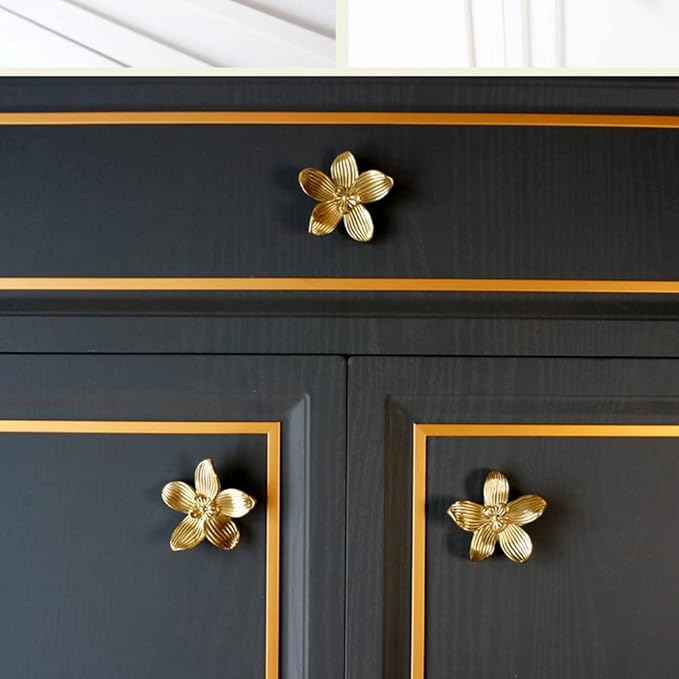 Petal Knobs Brushed Gold Cabinet Knobs, Dresser Drawers Knob Cute Handle Hardware Door Knobs, 8 Pack