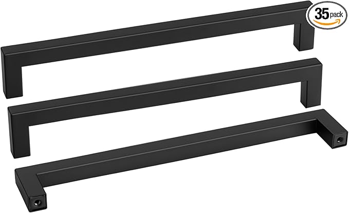 goldenwarm 35 Pack 12-3/5 Inch Black Cabinet Handles Matte Black Drawer Pulls Stainless Steel Cabinets Hardware Square Bar Modern for Kitchen Bathroom Cupboard