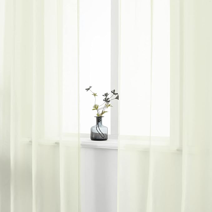 DUALIFE 54 Inches Long Cream Beige Sheer Grommet Curtains for Nursery Small Windows Short Drapes 2 Panels Set Light Filtering Semi Sheer Farmhouse Style Curtains 52 X 54 Inch Long Ivory