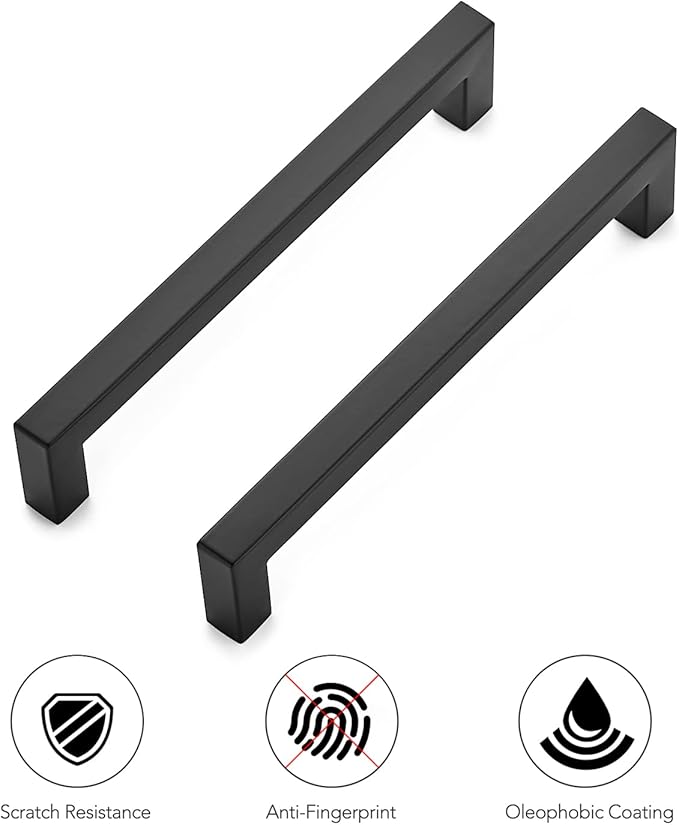 Ravinte 30 Pack 6-1/4 Inch Kitchen Square Cabinet Handles Matte Black Stainless Steel Drawer Pulls Hardware