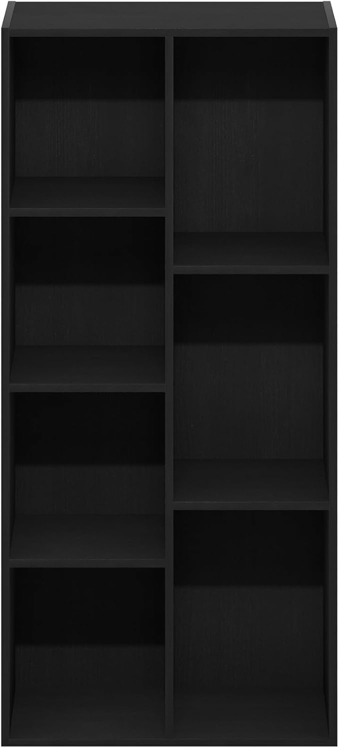 Furinno LUDER Book Shelf, 7-Cube Bookshelf, Bookcase, 9.4" x 19.5" x 41.7", for Living Room, Bedroom, Home Office, Blackwood