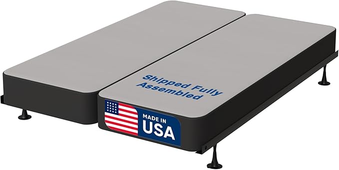 Treaton, 8-Inch Sturdy Wood Box Spring for Mattress Support - Durable and Fully Assembled, Natural Wood Foundation for Queen, Gray