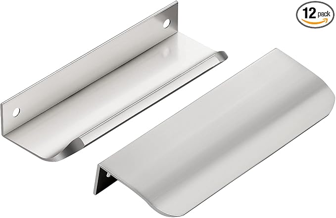 Ravinte Hardware 12 Pack Silver Cabinet Handles, 4.75 Inch (120mm) Finger Edge Pulls, 3.75 Inch Hole Center, Finger Pulls for Cabinets