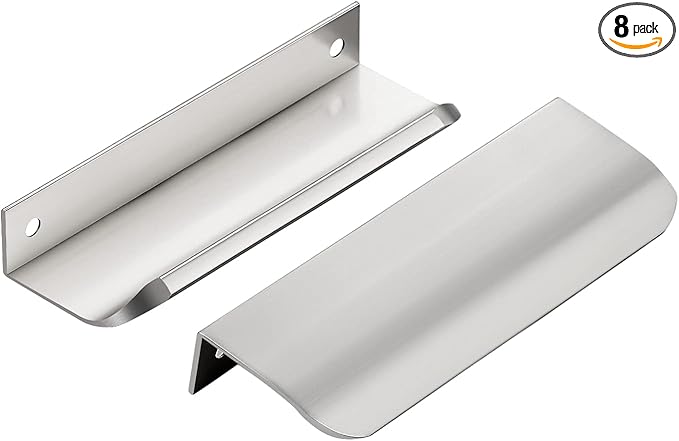Ravinte Hardware 8 Pack Silver Cabinet Handles, 4.75 Inch (120mm) Finger Edge Pulls, 3.75 Inch Hole Center, Finger Pulls for Cabinets