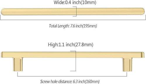 10 Pack 6.3 Inch(160mm) Kitchen Cabinet Handles Brushed Gold Cabinet Pulls Kitchen Cabinet Hardware Drawer Pulls for Cupboard Wardrobe