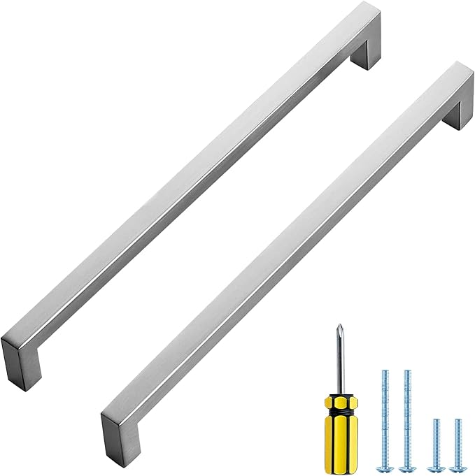 Ravinte 25 Pack Brushed Nickel Kitchen Cabinet Handles 10 Inch Cabinet Pulls Square Kitchen Hardware for Cabinet Drawer Pulls Drawer Handles Come with Screwdriver