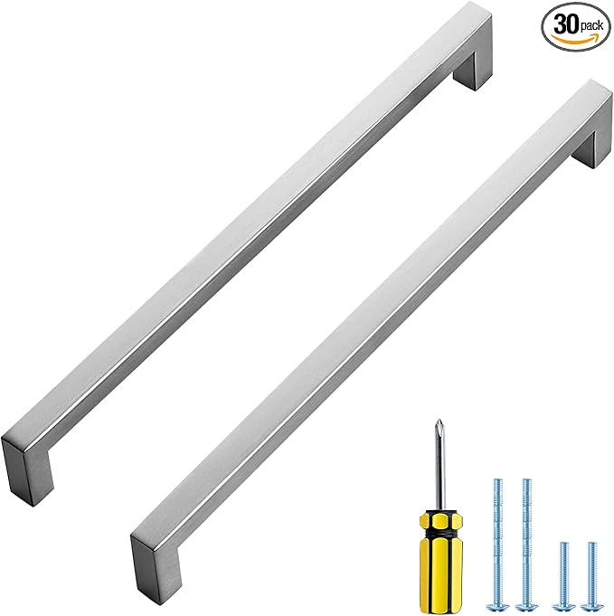 Ravinte 30 Pack Brushed Nickel Kitchen Cabinet Handles 10 Inch Cabinet Pulls Square Kitchen Hardware for Cabinet Drawer Pulls Drawer Handles Come with Screwdriver