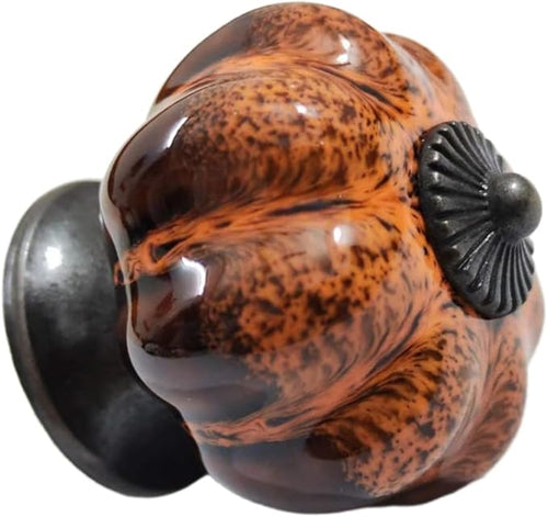 10 Pack Vintage Ceramic Pumpkin Cabinet Knobs, Kitchen Cabinet Drawers Dresser Cupboard Pull Handles Door Pulls with 5 Kinds of Screws (Leopard Print -Orange)